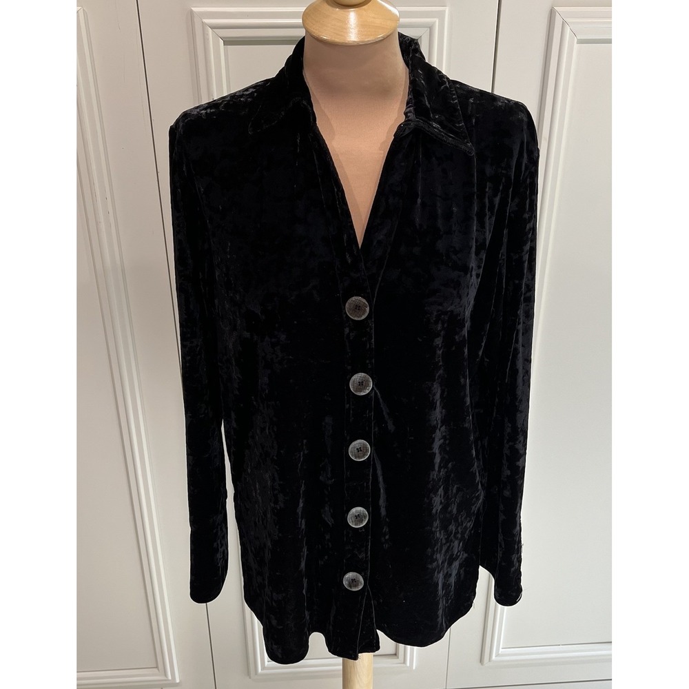 Vintage Harve Benard Women's Black Velvet‎ Shirt Jacket Size XL Whimsigoth Goth